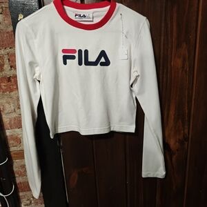 Fila White and Red Long Sleeve Crop Top